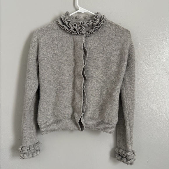 Pink Pineapple Sweaters - Pink Pineapple 100% Cashmere Ruffle Trim Cardigan Sweater Grey Size M